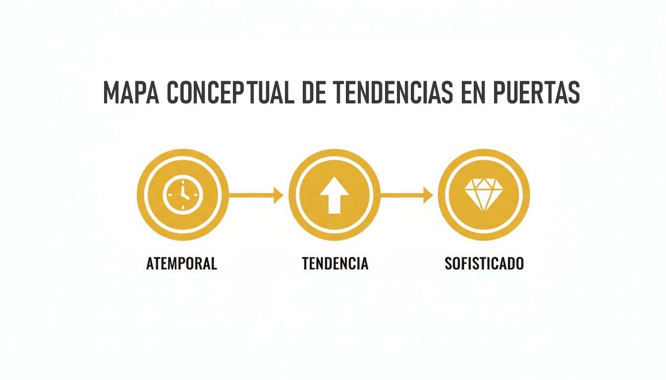 Mapa conceptual de tendencias en puertas: atemporal, tendencia y sofisticado, mostrando progresión.